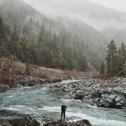 a few mountains, a forest and a river