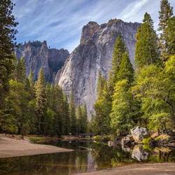 a few mountains, a forest and a river