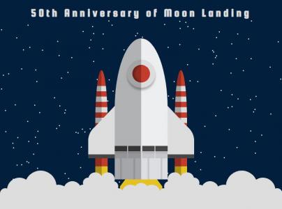 简单设计登月50周年火箭海报封面