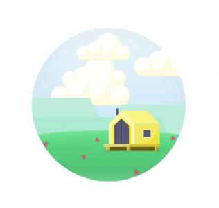 CSS绘画圆形卡通房子和云彩图像