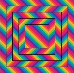 彩虹动态背景且悬停旋转的重叠正方形