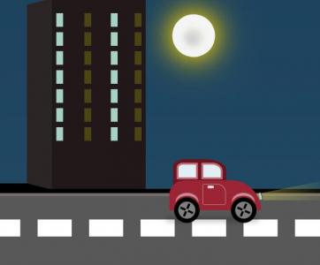 纯CSS卡通汽车夜间在城市行驶动画