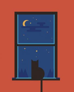 CSS3绘制夜间里向窗外观望的小猫