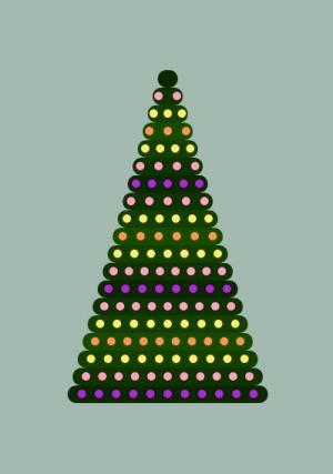 CSS设计挂满灯彩的卡通圣诞树图像