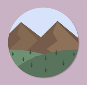 CSS3简单山脉和树林圆形卡通画像