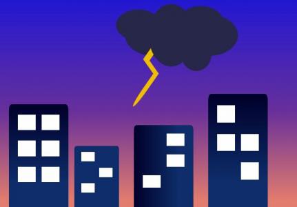 纯CSS3城市夜间风暴场景卡通图像