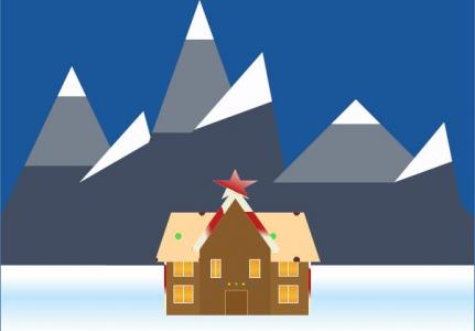 卡通冬季白雪铺满山脉和房子图像