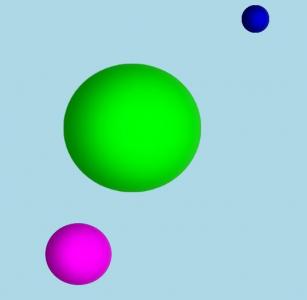 三个不同颜色的3D行星小球动画旋转
