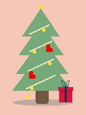 CSS绘制含圣诞树和礼物的卡通图像