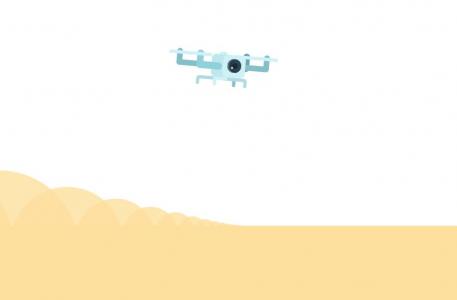 无人机在茫茫沙漠中飞行执行任务