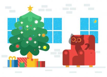 纯CSS制作圣诞树和猫动画卡通图像