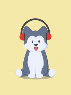 SVG卡通可爱哈士奇带上耳机听音乐