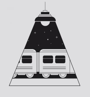 创意设计灯泡下CSS夜间火车骑行动画