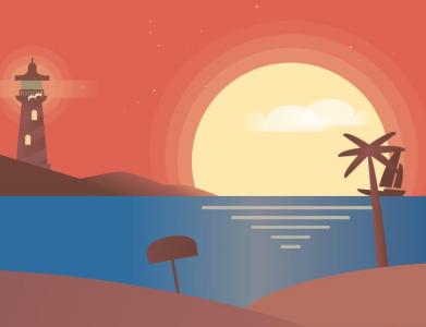 CSS3设计的夏季日落海边场景效果