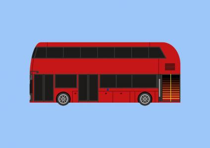 一辆纯CSS红色卡通双层巴士