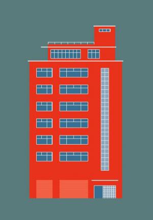 一栋纯CSS3设计的红色高楼图像