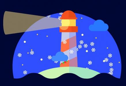 CSS3绘制雪花下的灯塔图像