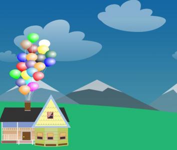 CSS动画制作气球拉起房子飞行场景