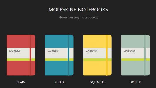 CSS鼠标悬停打开的Moleskine笔记本