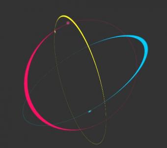 彩色线性圆圈旋转的纯CSS原子LOGO