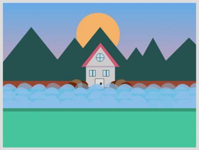 CSS3设计的简单卡通湖景房