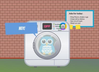 SVG制作被困在洗衣机中的猫头鹰
