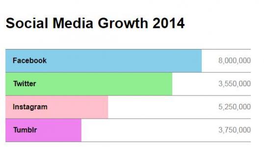 2014年社交媒体增长条形统计图