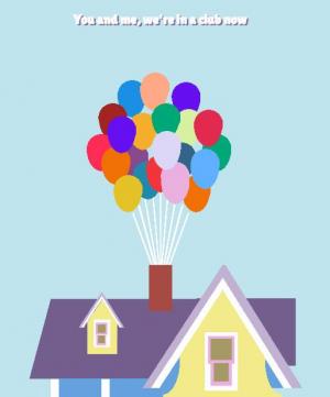动画制作彩色气球载着房子升起效果