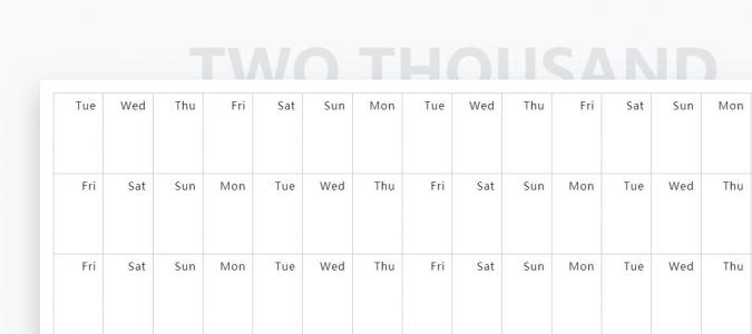 网格布局每月份标明星期的年历表